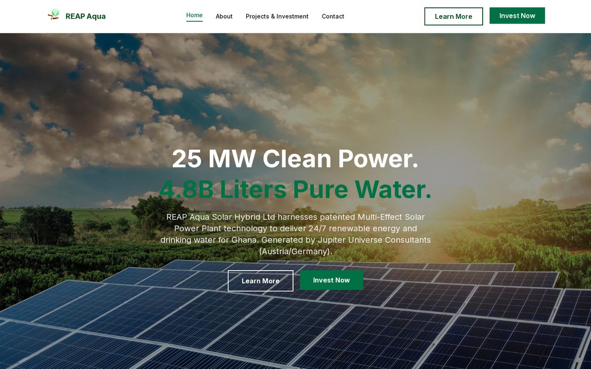 REAP Aqua Solar Hybrid website preview